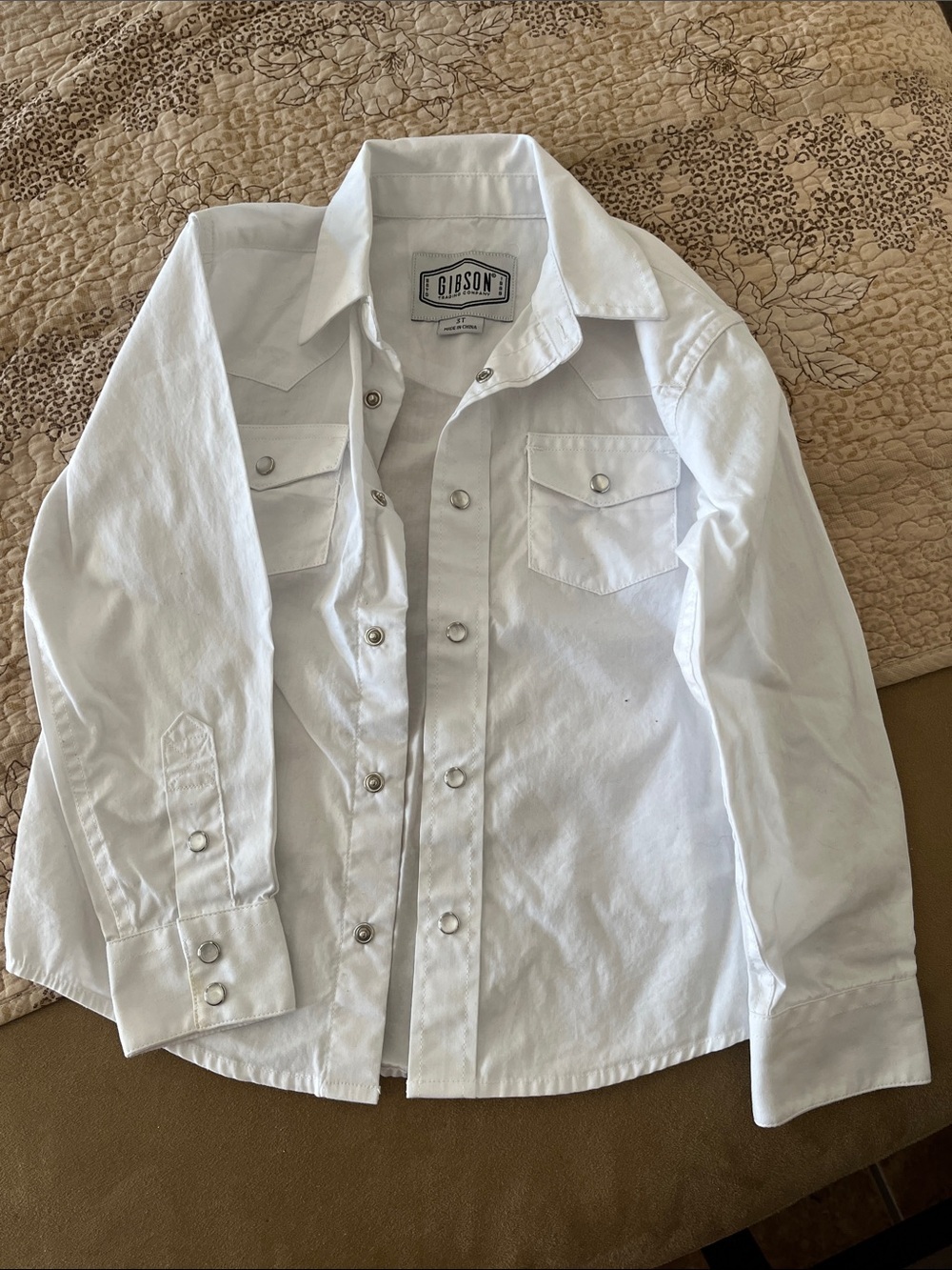 Gibson Trading Co White Pearl Snap Long Sleeve Shirt Size 3T